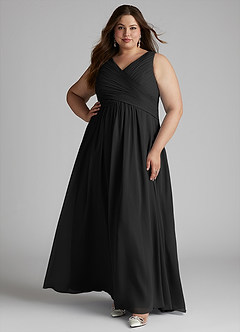 Azazie Flora Brautjungfernkleider A-Linie Plissee Chiffon Kleid Schwarz image10