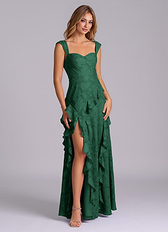 Azazie Sloane Vestidos de damas de honor Vestido de Verde Oscuro de Devorado Floral de Corte en A con Escote de Corazón image6