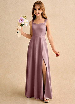 Azazie Makani Girls Formal Flower Girl Dresses Dusty Rose A-Line Sweetheart Neckline Matte Satin Dress image3