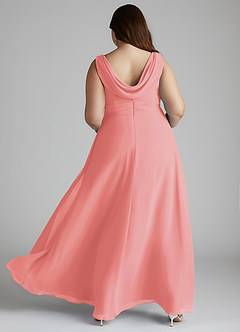 Azazie Karina Bridesmaid Dresses Coral A-Line Pleated Chiffon Dress image9