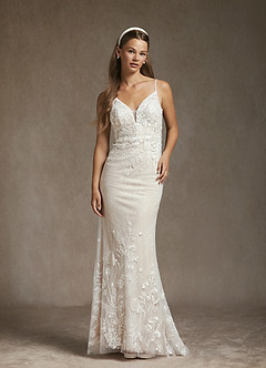 Azazie Sade Wedding Dresses Diamond White Champagne Mermaid Sequins Tulle Dress image3