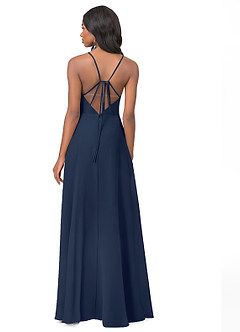 Azazie Everleigh Vestidos de damas de honor Vestido de Azul Marino Oscuro de Gasa de Corte en A con Corazón plisado image3