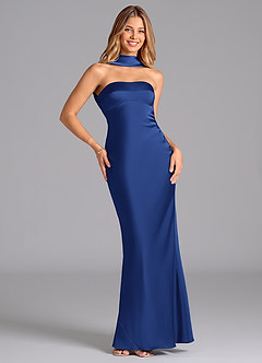 Azazie Lusinda Brautjungfernkleider Meerjungfrau-Linie Schulterfrei Stretch-Satin Kleid Königsblau image3