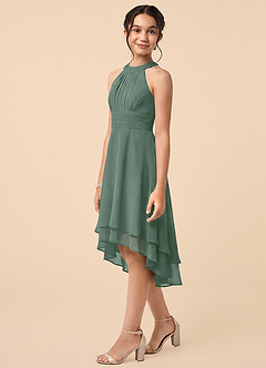 Azazie Linna Junior Eucalyptus A-Line Pleated Chiffon Dress image3