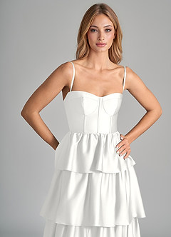Azazie Faye Bridesmaid Dresses White A-Line Ruched Stretch Satin Dress image2