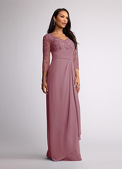 Azazie Joan Mother of the Bride Dresses Vintage Mauve Sheath V-Neck Lace Chiffon Dress image2