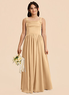 Azazie Drew Junior Gold A-Line Pleated Stretch Satin Dress image1