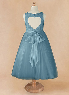Azazie Calla Flower Girl Dresses Moody Blue Ball-Gown Lace Tulle Dress image8