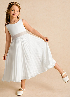 Azazie Margot Flower Girl Dresses Ivory Frost A-Line Pleated Chiffon Dress image3