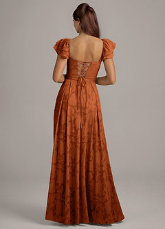 Azazie Aricella Bridesmaid Dresses Burnt Orange A-Line Corset Floral Burnout Dress image5