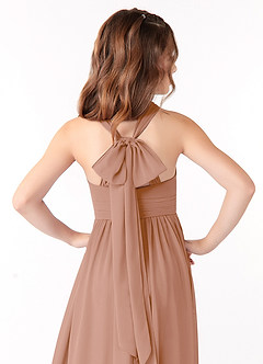 Azazie Jaylah Junior Champagne Rose A-Line Ruched Chiffon Dress image4