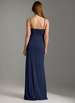 Azazie Maci Robes de demoiselle d'honneur Robe Fourreau en Maille Plissée Bleu Marine Foncé image2
