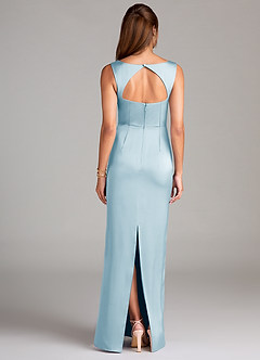 Azazie Flori Bridesmaid Dresses Sky Blue Sheath Side Slit Stretch Satin Dress image2