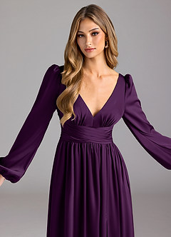 Azazie Norah Bridesmaid Dresses Grape A-Line Stretch Satin Dress image5
