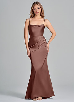 Azazie Olea 신부 들러리 드레스 인어 스트랩리스 스트레치 새틴 바닥 길이 드레스 image6