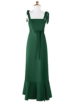 Azazie Barbara Vestido de Verde Oscuro de Satin Mate de Acampanado con Lazo image6