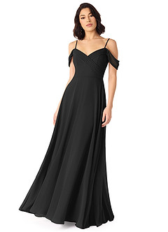 Azazie Tancie Bridesmaid Dresses Black A-Line Off the Shoulder Chiffon Convertible Dress image1