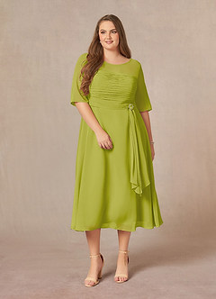 Azazie Naomi Abiti per la Madre della Sposa Abito A-Line in Chiffon Plissettato con Scollo a Barca Citronella image12
