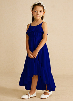 Azazie Karmen Flower Girl Dresses Royal Blue A-Line Ruched Chiffon Dress image2