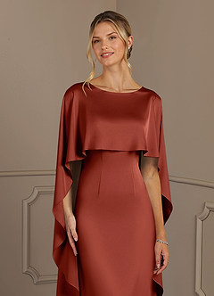 Azazie Eli Mother of the Bride Dresses Terracotta Sheath Boatneck Stretch Satin Dress image5