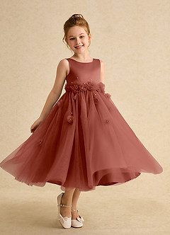 Azazie Lux Flower Girl Dresses Auburn A-Line Beaded Tulle Dress image1