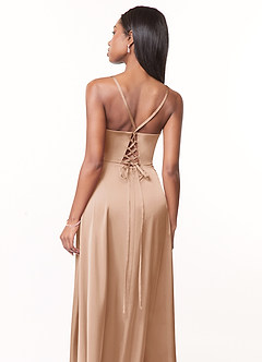 Azazie Maksim Bridesmaid Dresses English Rose A-Line V-Neck Stretch Satin Dress image3
