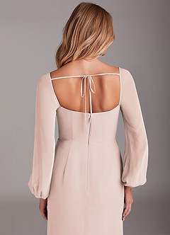 Azazie Charissa Bridesmaid Dresses Rose Petal Sheath Long Sleeve Chiffon Dress image2