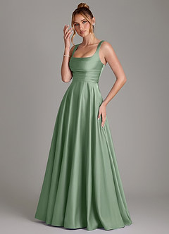Azazie Azaria Bridesmaid Dresses Matcha A-Line Corset Stretch Satin Dress image3