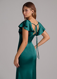 Azazie Elkie Robes de demoiselle d'honneur Robe Sirène en Satin extensible Col Carré Paon image7