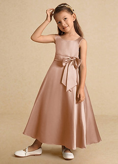 Azazie Lindy Flower Girl Dresses Champagne Rose A-Line Pleated Matte Satin Dress image3
