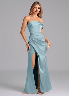 Azazie Lisbeth Vestidos de damas de honor Vestido de Azul Malhumorado de Satén Elástico de Corte Sirena Convertible con Vestidos sin tirantes image4