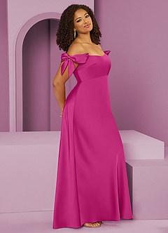 Barbie ♥ Azazie Abiti da Damigella Abito Convertibile Tubino in Raso Elasticizzato a Spalla Scoperta Fucsia image4