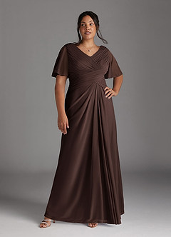 Azazie Emmeline 신부의 어머니 드레스 A라인 주름진 망사 바닥 길이 드레스 image9