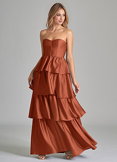 Azazie Faye Bridesmaid Dresses Cedar Rose A-Line Ruched Stretch Satin Dress image6