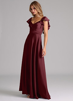 Azazie Leilani Bridesmaid Dresses Cabernet A-Line Ruched Stretch Satin Dress image8
