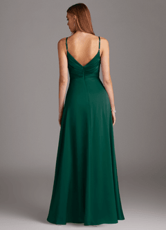 Azazie Calissa Brautjungfernkleider A-Linie V-Hals Gefaltet Stretch-Satin Kleid Smaragd image2