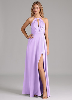 Azazie Evalleen Bridesmaid Dresses Lilac A-Line Pleated Stretch Satin Dress image1