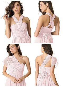 Azazie Olani Robes de demoiselle d'honneur Robe Trapèze Convertible en Mousseline de soie Épaule décolletée Rose Pâle image8