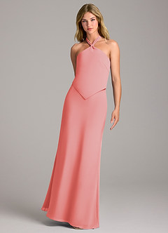 Azazie Keisha Bridesmaid Dresses Coral Sheath Chiffon Dress image5