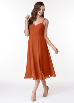 Azazie Clarissa Bridesmaid Dresses Burnt Orange A-Line V-Neck Chiffon Dress image7