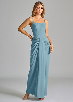 Azazie Anaïs Brautjungfernkleider Etui Schulterfrei Chiffon Kleid Stimmungsvolles Blau image6