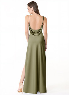Azazie Alaija Robes de demoiselle d'honneur Robe Sirène en Satin extensible Fente Latérale Pistache image4
