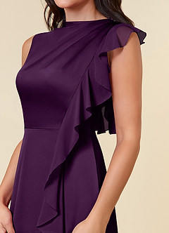 Azazie Narine Mother of the Bride Dresses Grape A-Line High Neckline Pleated Stretch Satin Dress image4