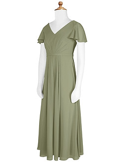 Azazie Peony Junior Pistachio A-Line Pleated Chiffon Dress image8