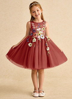 Azazie Prima Flower Girl Dresses Terracotta A-Line Bow Tulle Dress image1