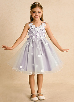 Azazie Junebug vestidos de niña de las flores Vestido de Marfil Lila Esmerilada de Tul de Princesa con Encaje image3