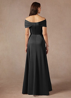 Azazie Amelia Mother of the Bride Dresses Black A-Line Off the Shoulder Stretch Satin Dress image6