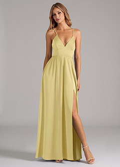 Azazie Aaida Jurken voor bruidsmeisjes Jurk van Stretch Satijn met A-Lijn Korset Citroensorbet image5