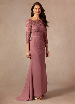Azazie Rhonda Abiti per la Madre della Sposa Abito Sirena in Maglia a Spalla Scoperta Rosa Del Deserto image6