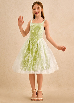Azazie Cubbie Girls Formal Flower Girl Dresses Lemongrass A-Line Lace Dress image5